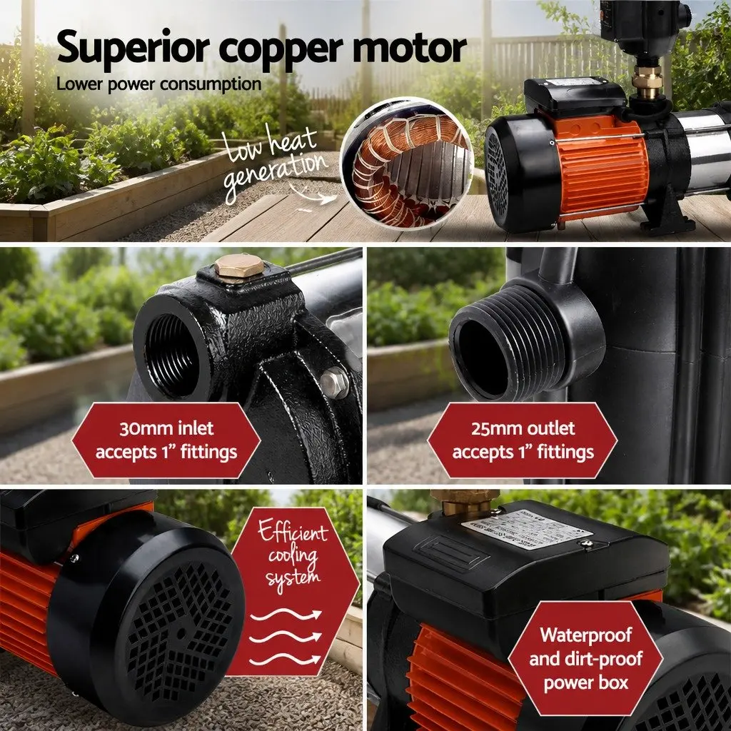Irrigation Pump Stainless Steel 1800W Automatic Black