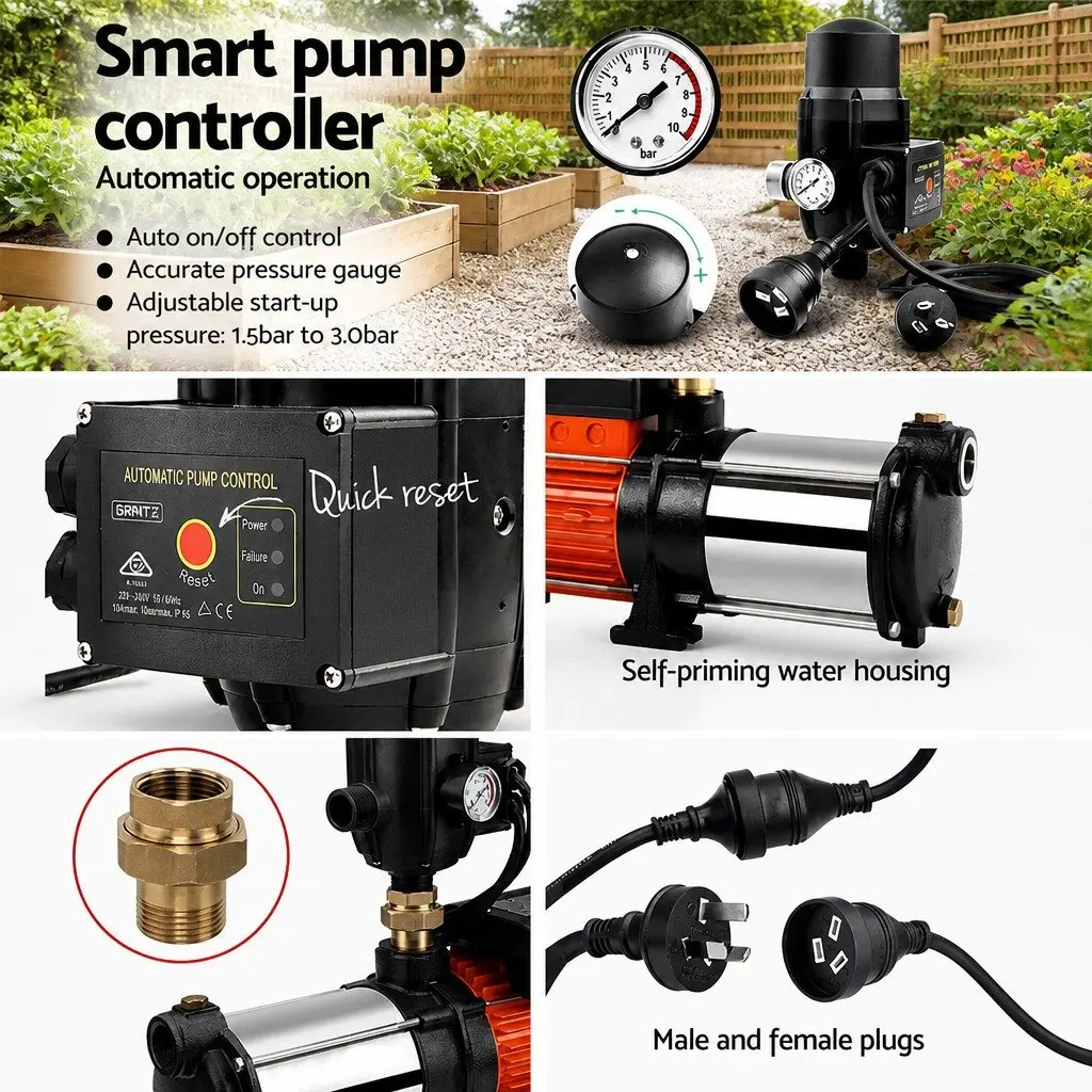 Irrigation Pump Stainless Steel 1800W Automatic Black