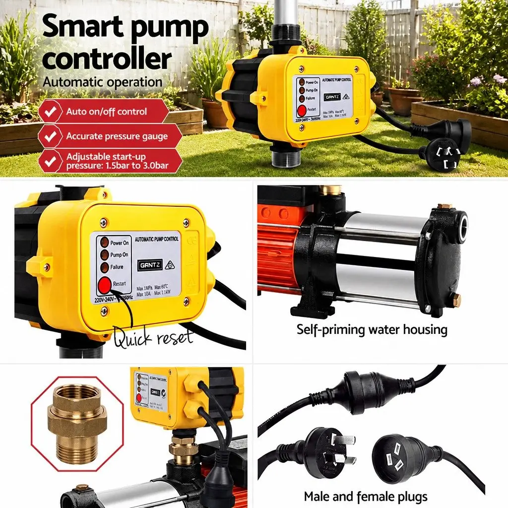 Irrigation Pump Stainless Steel 1800W Yellow Multi-Stage High Pressure Automatic
