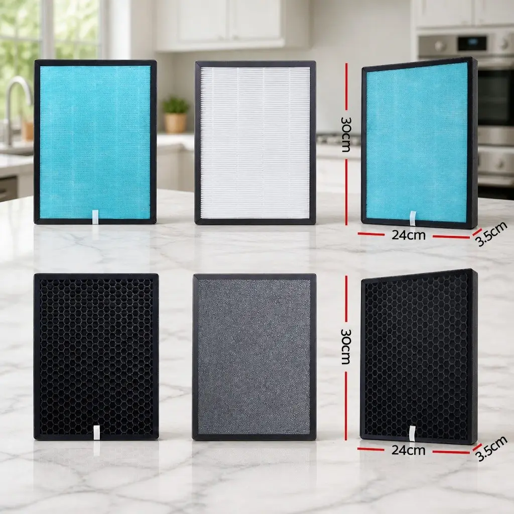 Air Purifier Replacement Filter 4 Layer HEPA Black 24cm x 3.5cm x 30cm