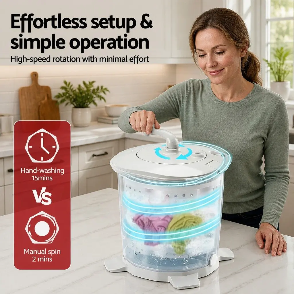 Portable Washing Machine Manual Dryer Compact Caravan Camping Apartment White