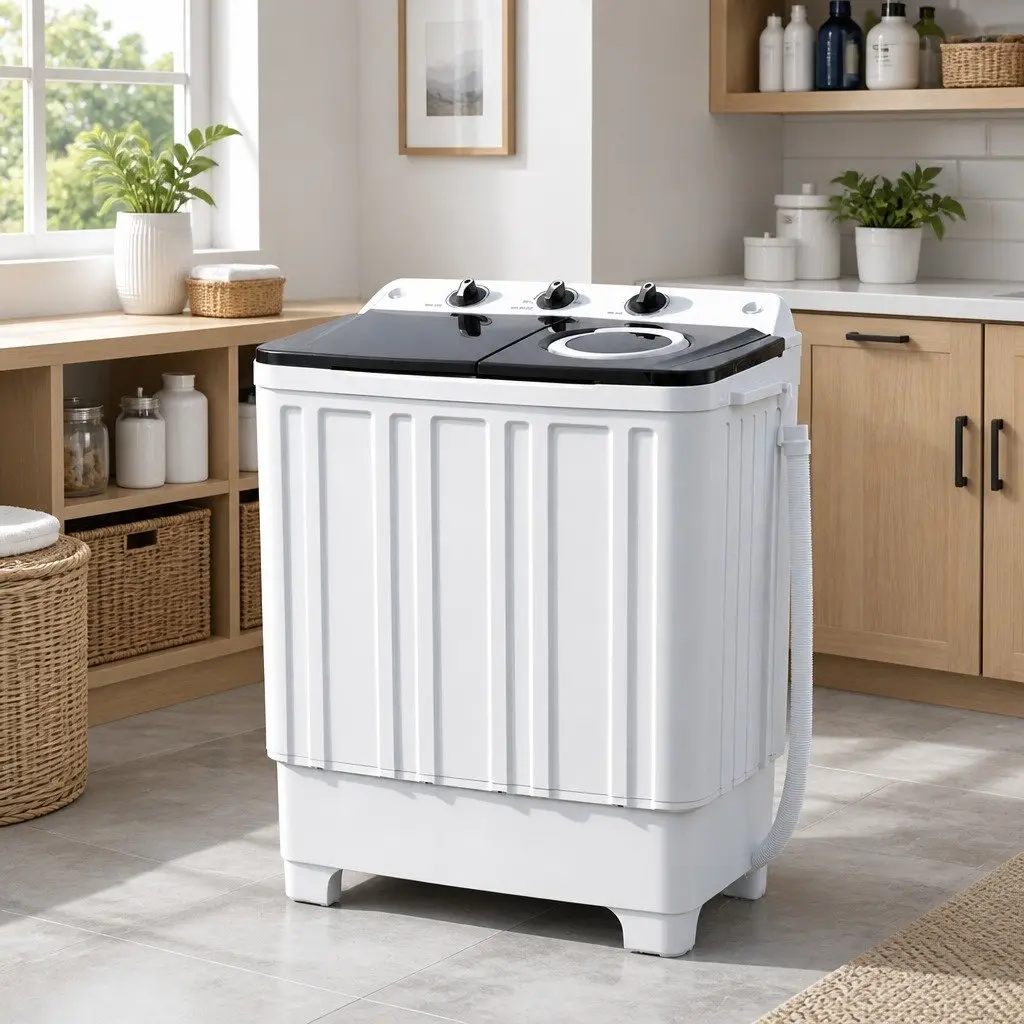 Portable Washing Machine Plastic 7KG Capacity Twin Tub White
