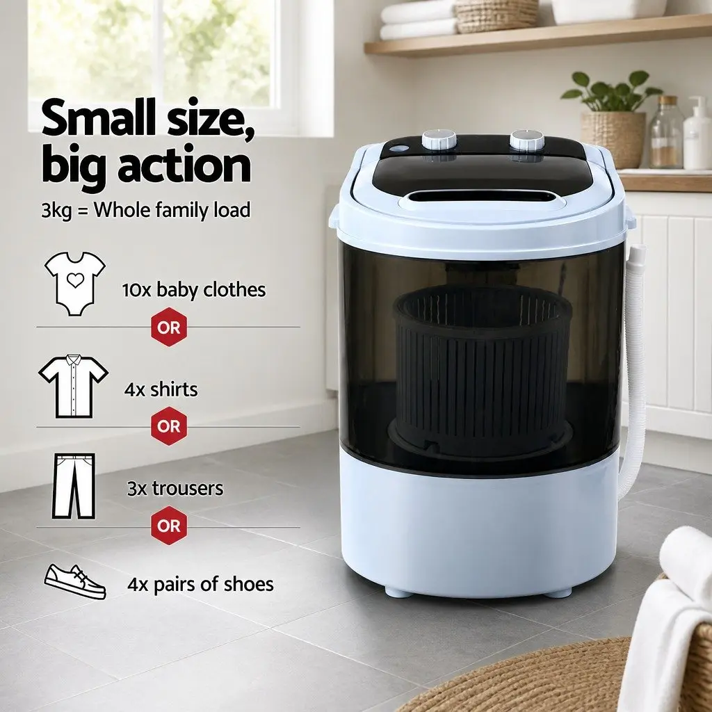 3KG Portable Washing Machine with Wave Pulsator