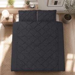 Diamond Pintuck Black King Quilt Cover Set 3-Piece