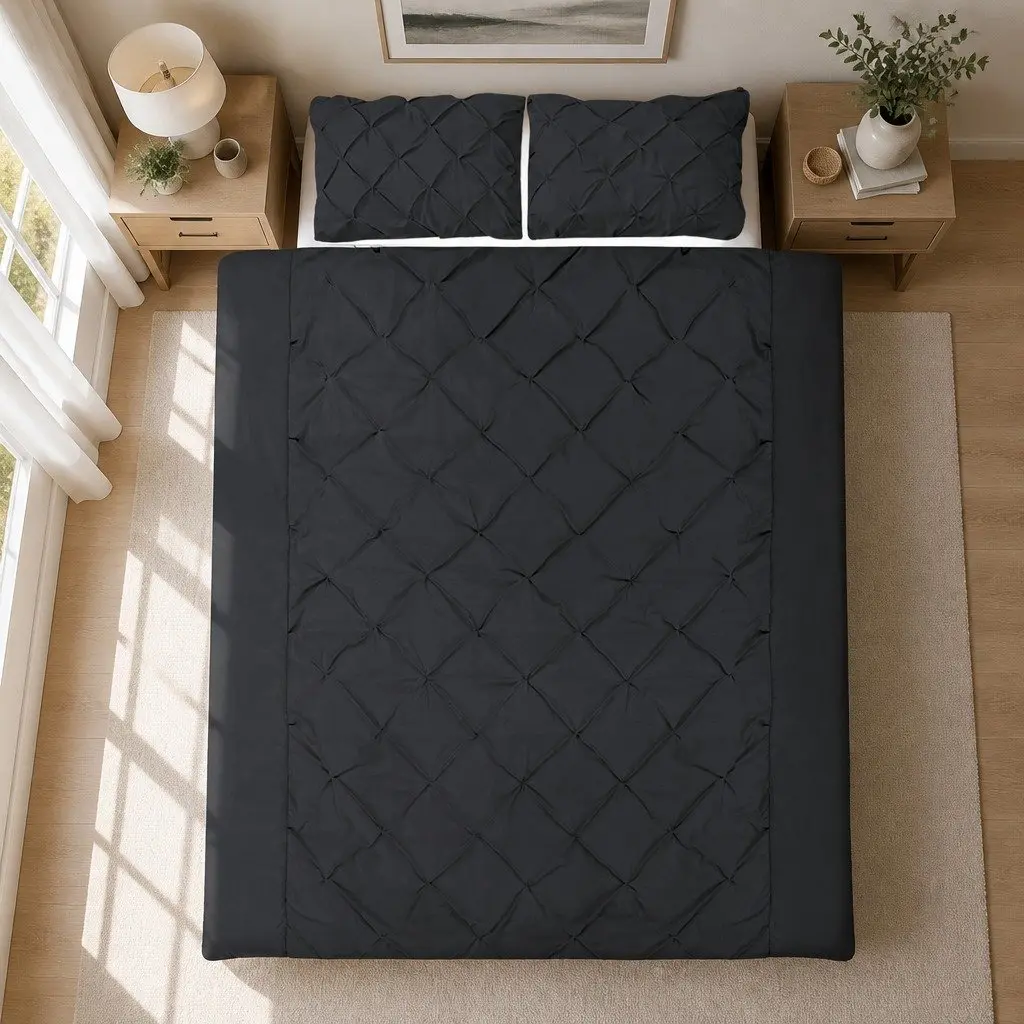 Black Queen Quilt Cover Set with Diamond Detailing