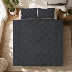 Super King Black 3 Piece Quilt Cover Set with Diamond Design
