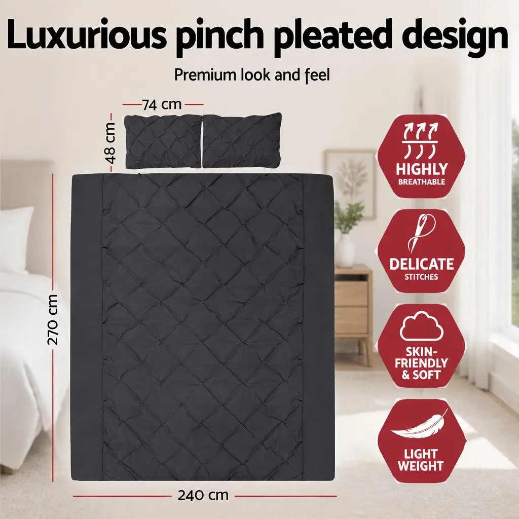 Quilt Cover Set Microfibre Super King Black 3 Piece