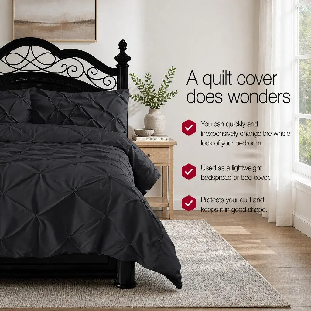 Quilt Cover Set Microfibre Super King Black 3 Piece