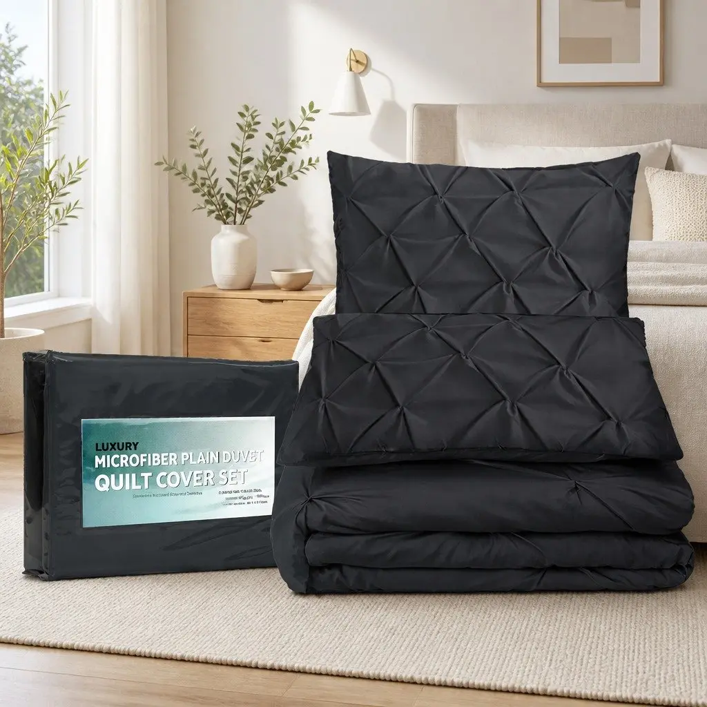 Quilt Cover Set Microfibre Super King Black 3 Piece