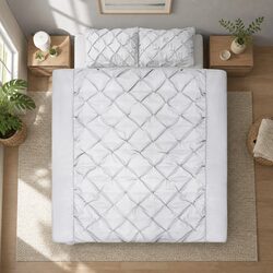 Elegant Grey King Quilt Cover Set with Pintuck Design