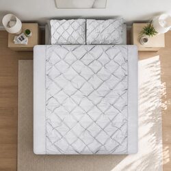 Grey Queen Quilt Cover Set with Pinch Pleat Design