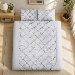 Super King Grey Diamond Pintuck Quilt Cover Set