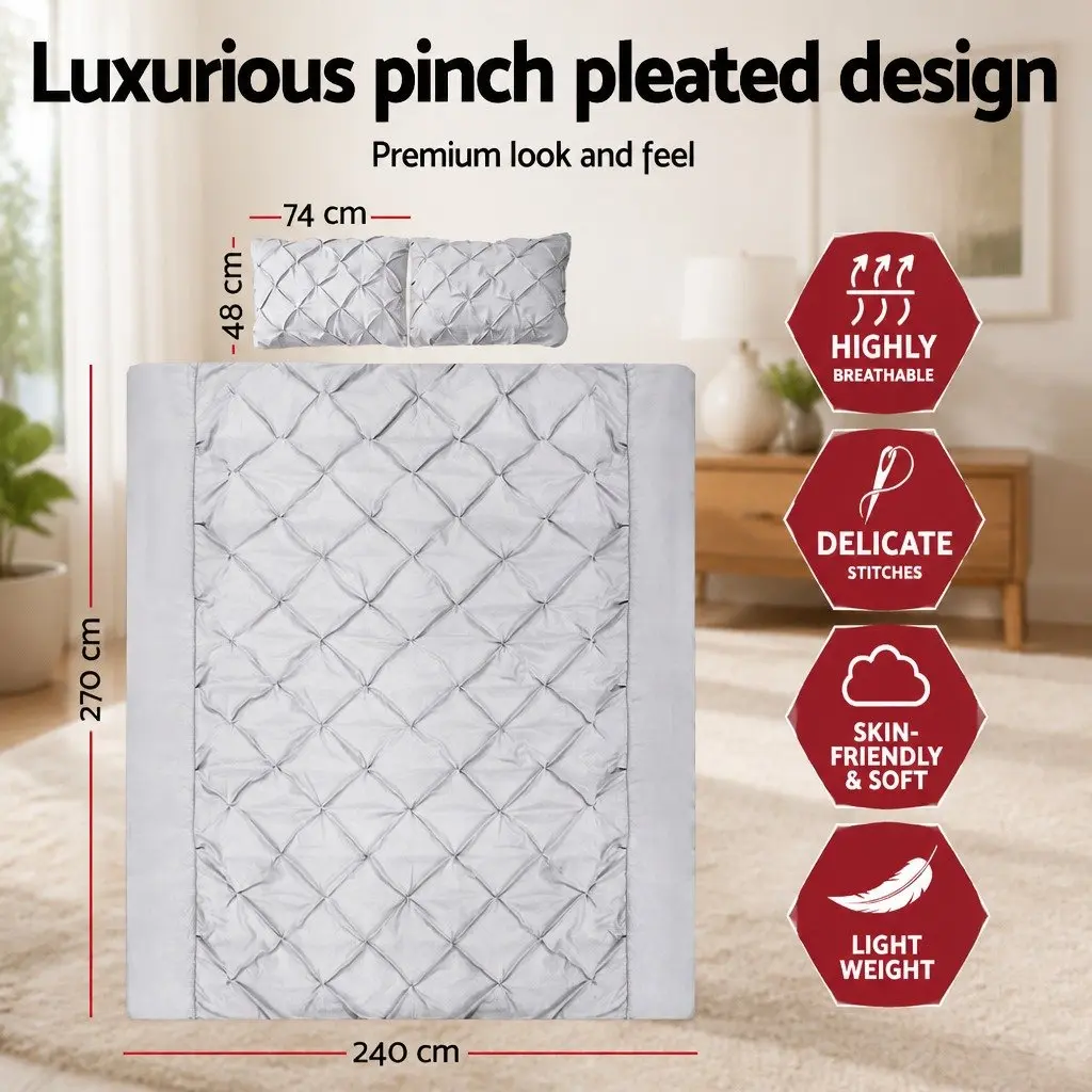Super King Grey Diamond Pintuck Quilt Cover Set