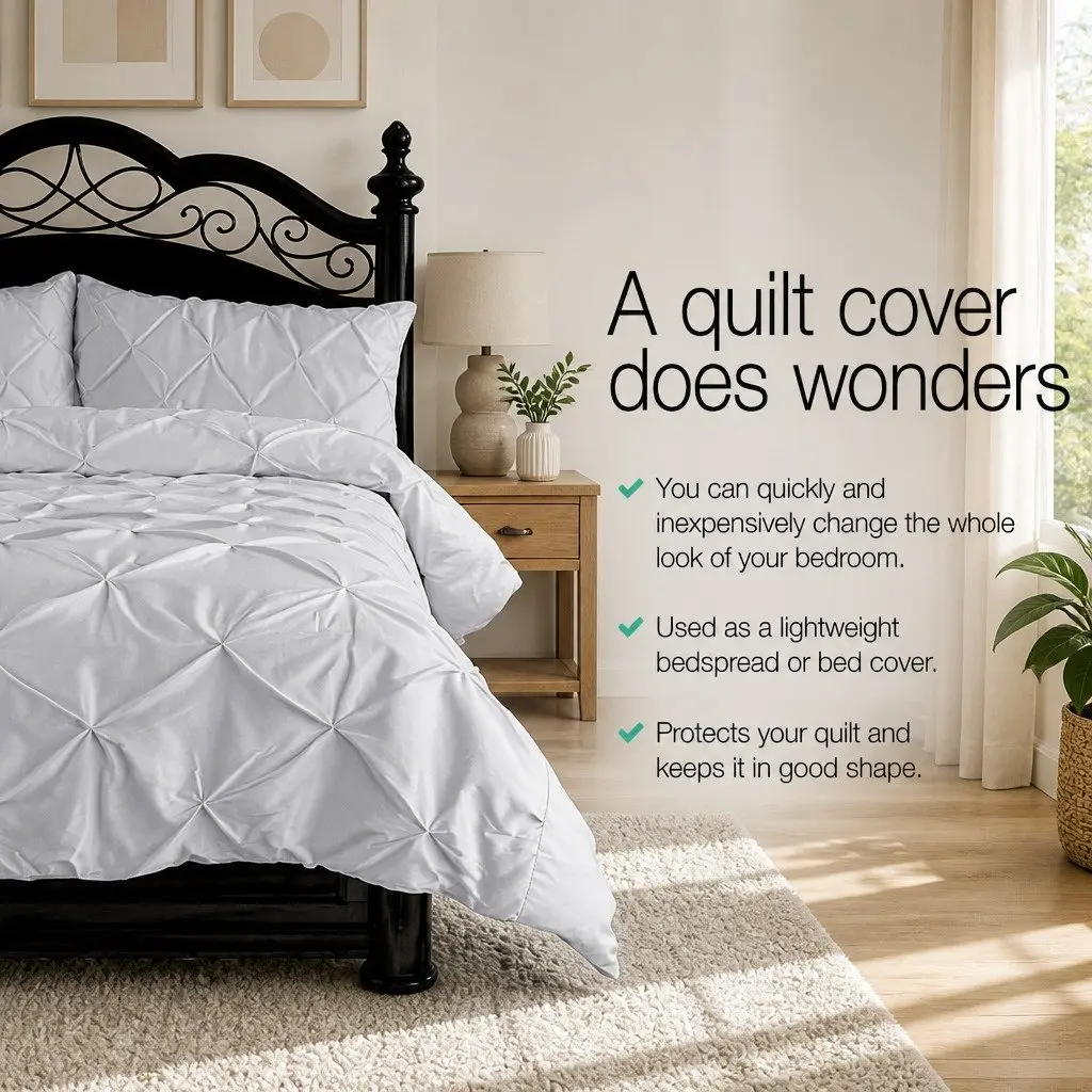 Super King Grey Diamond Pintuck Quilt Cover Set