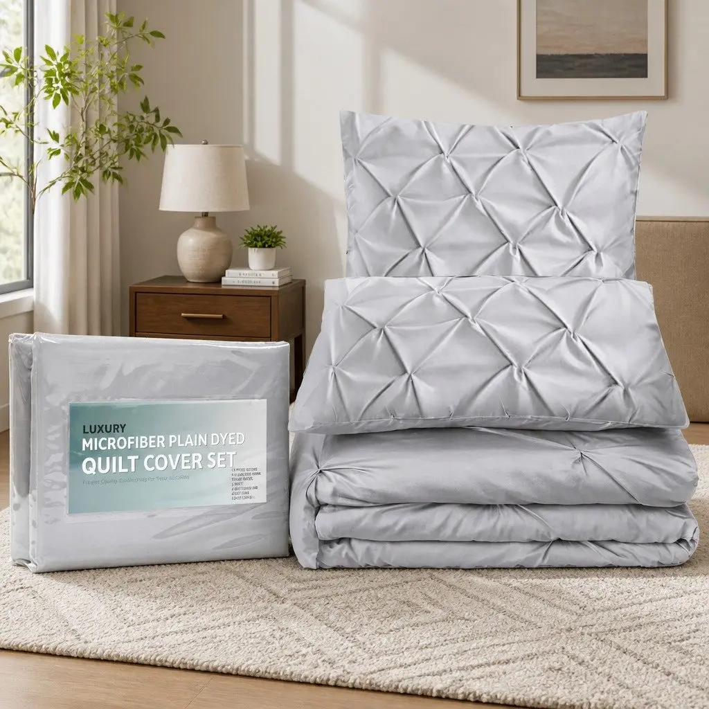 Super King Grey Diamond Pintuck Quilt Cover Set