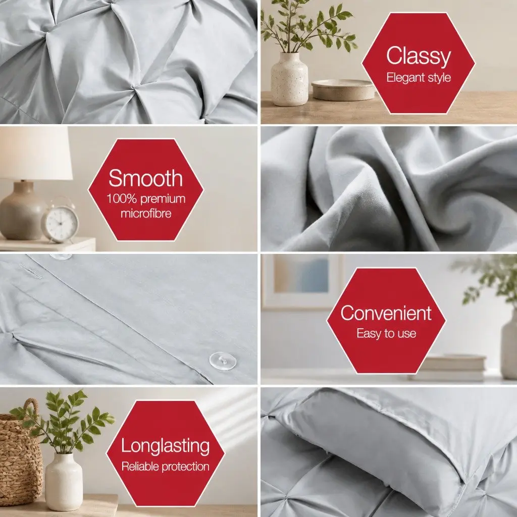 Super King Grey Diamond Pintuck Quilt Cover Set