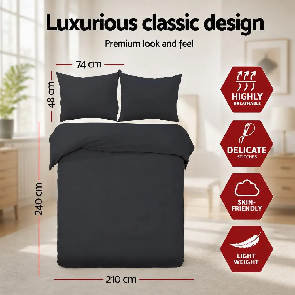 King Quilt Cover Set with Pillowcases in Black
