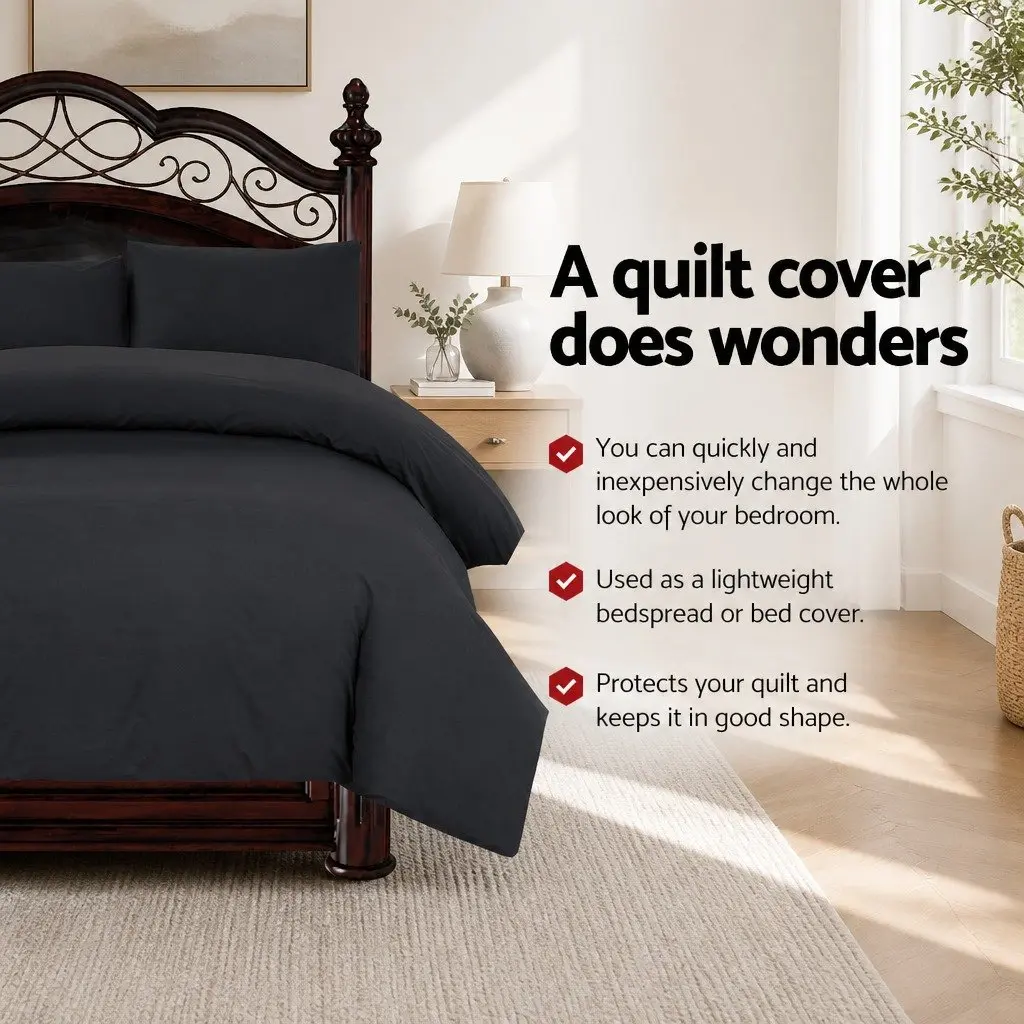 King Quilt Cover Set with Pillowcases in Black