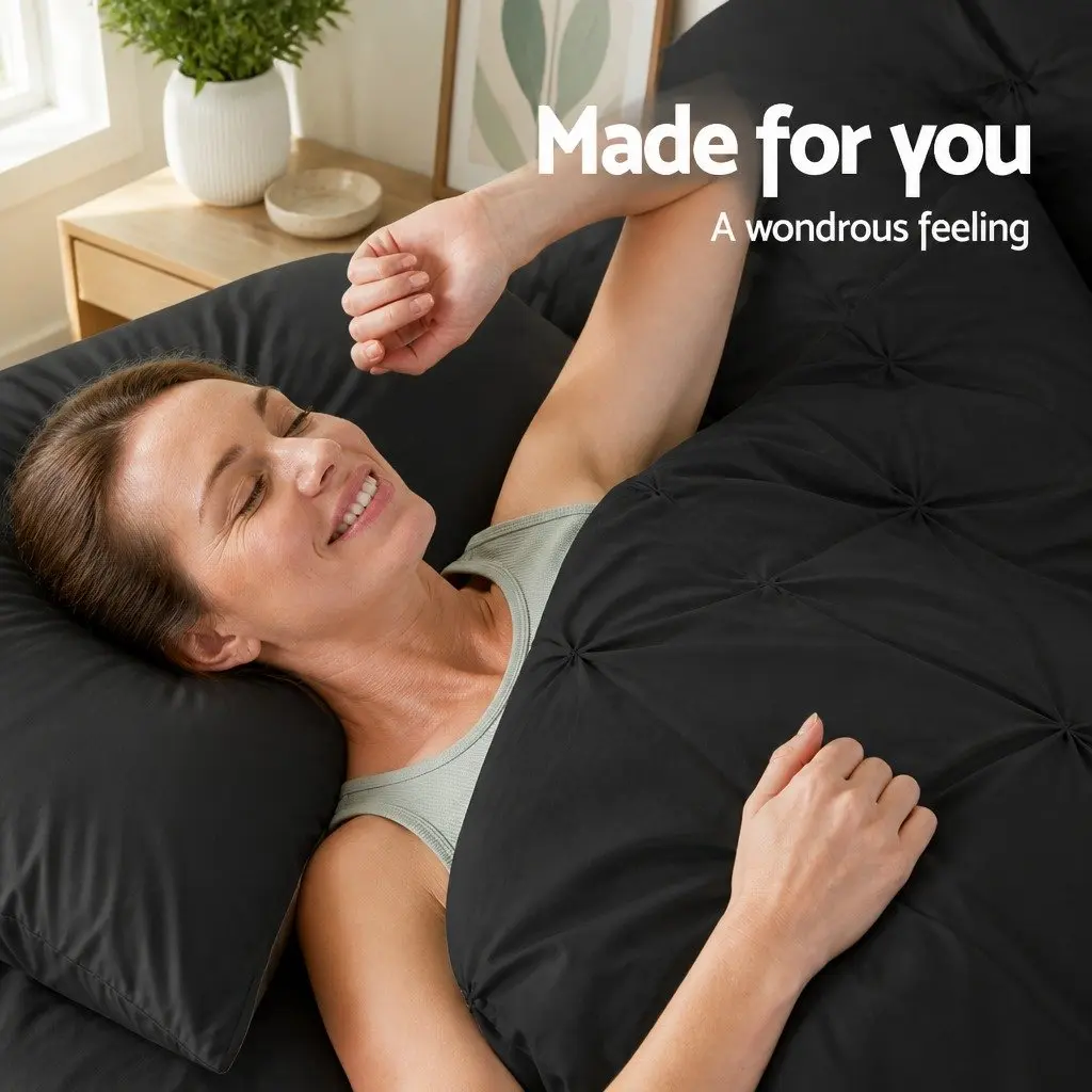 King Quilt Cover Set with Pillowcases in Black