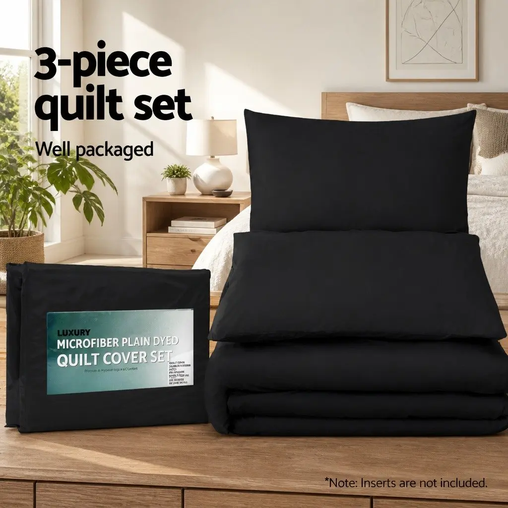 King Quilt Cover Set with Pillowcases in Black