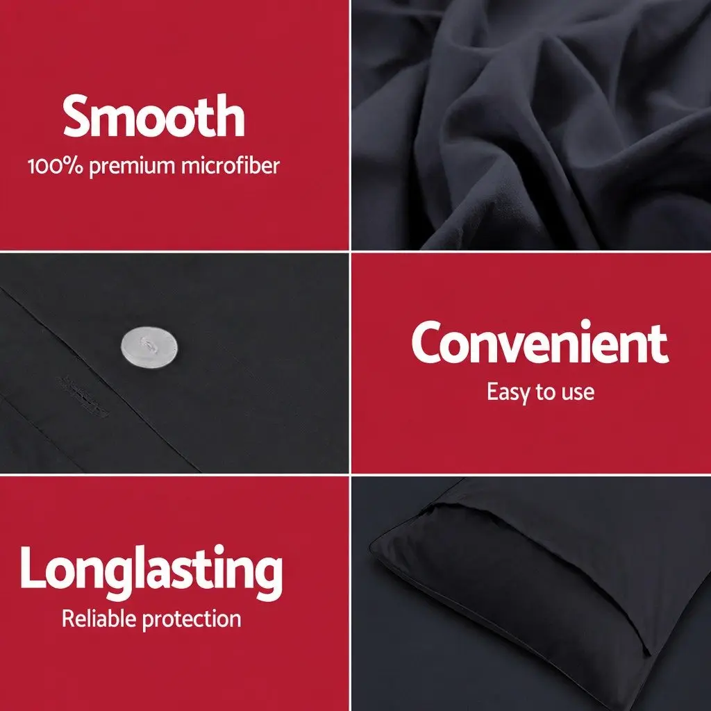 King Quilt Cover Set with Pillowcases in Black