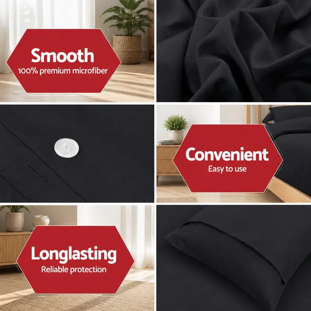 Queen Quilt Cover Set Microfibre 3 Piece Bedding Duvet Pillowcase Black