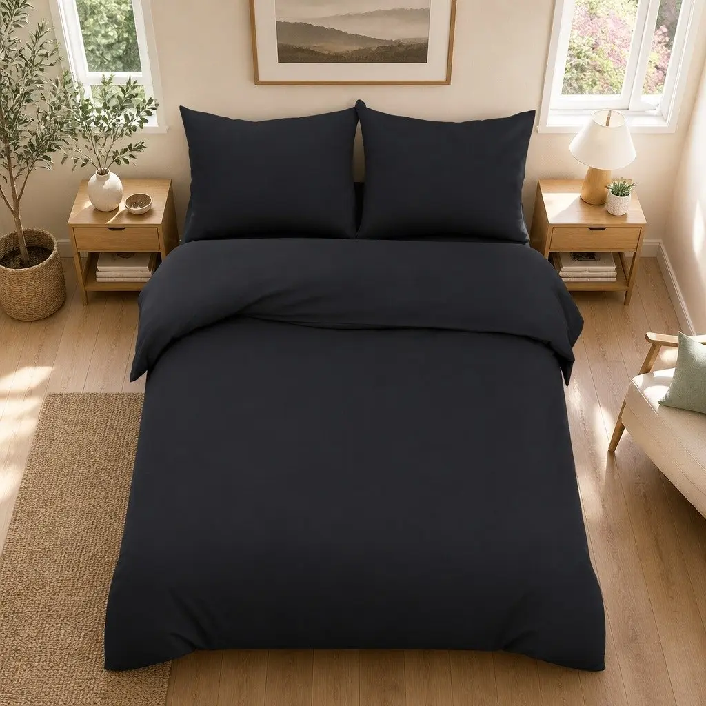 Super King Black 3-Piece Microfibre Quilt Set