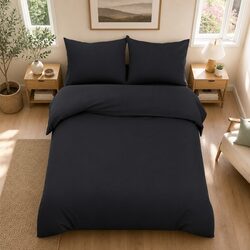 Quilt Cover Set Super King Black 3-Piece Duvet Bedding Microfibre Pillowcases