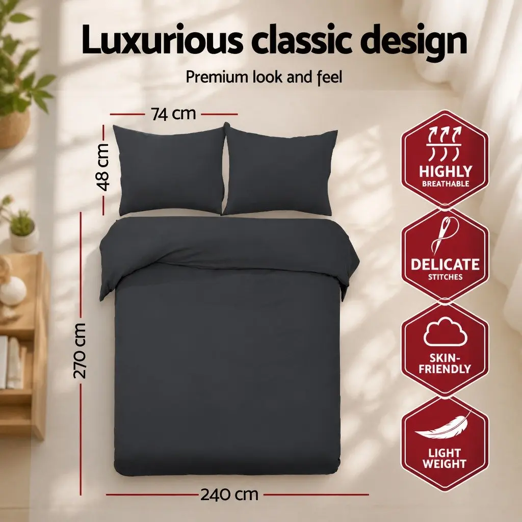 Super King Black 3-Piece Microfibre Quilt Set
