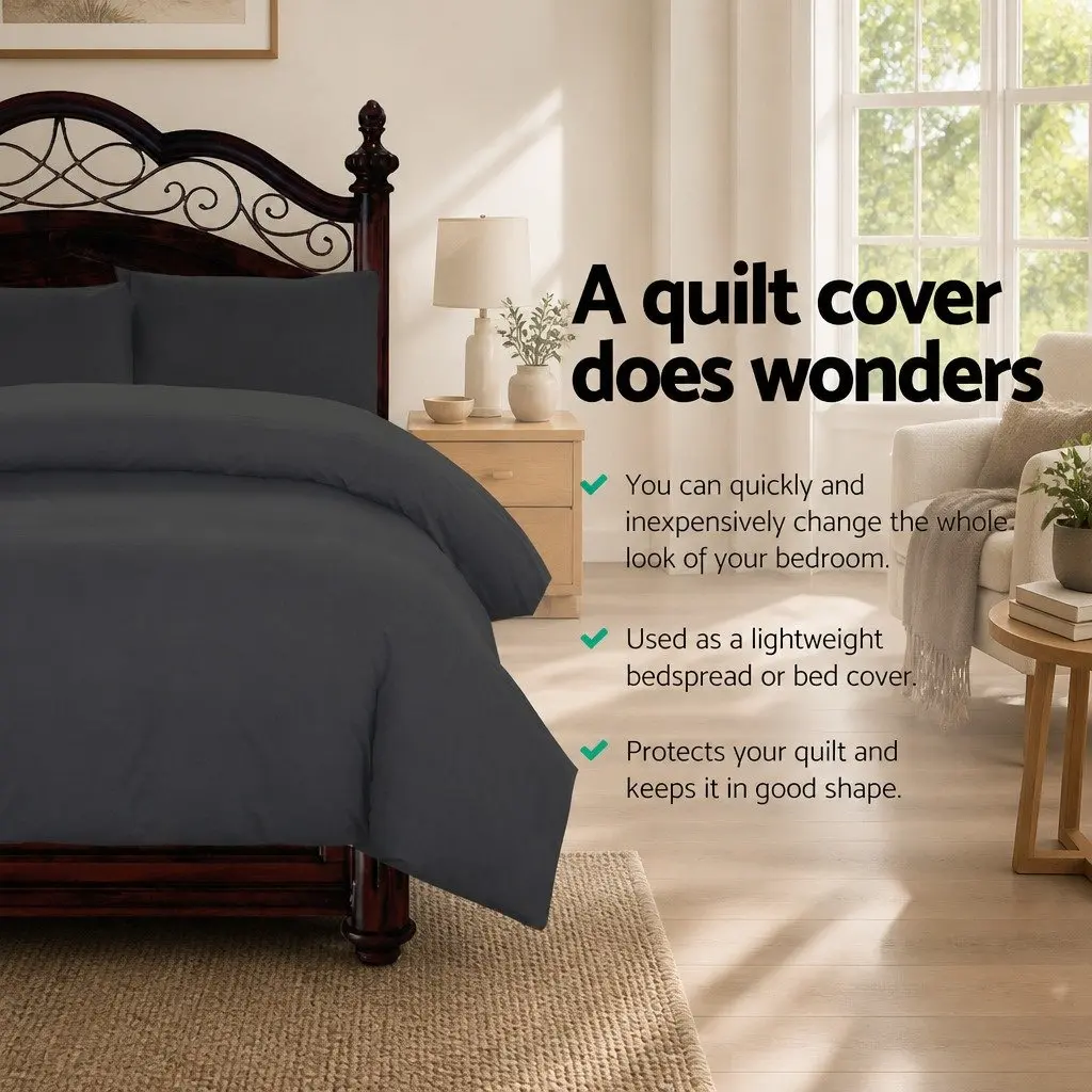 Super King Black 3-Piece Microfibre Quilt Set