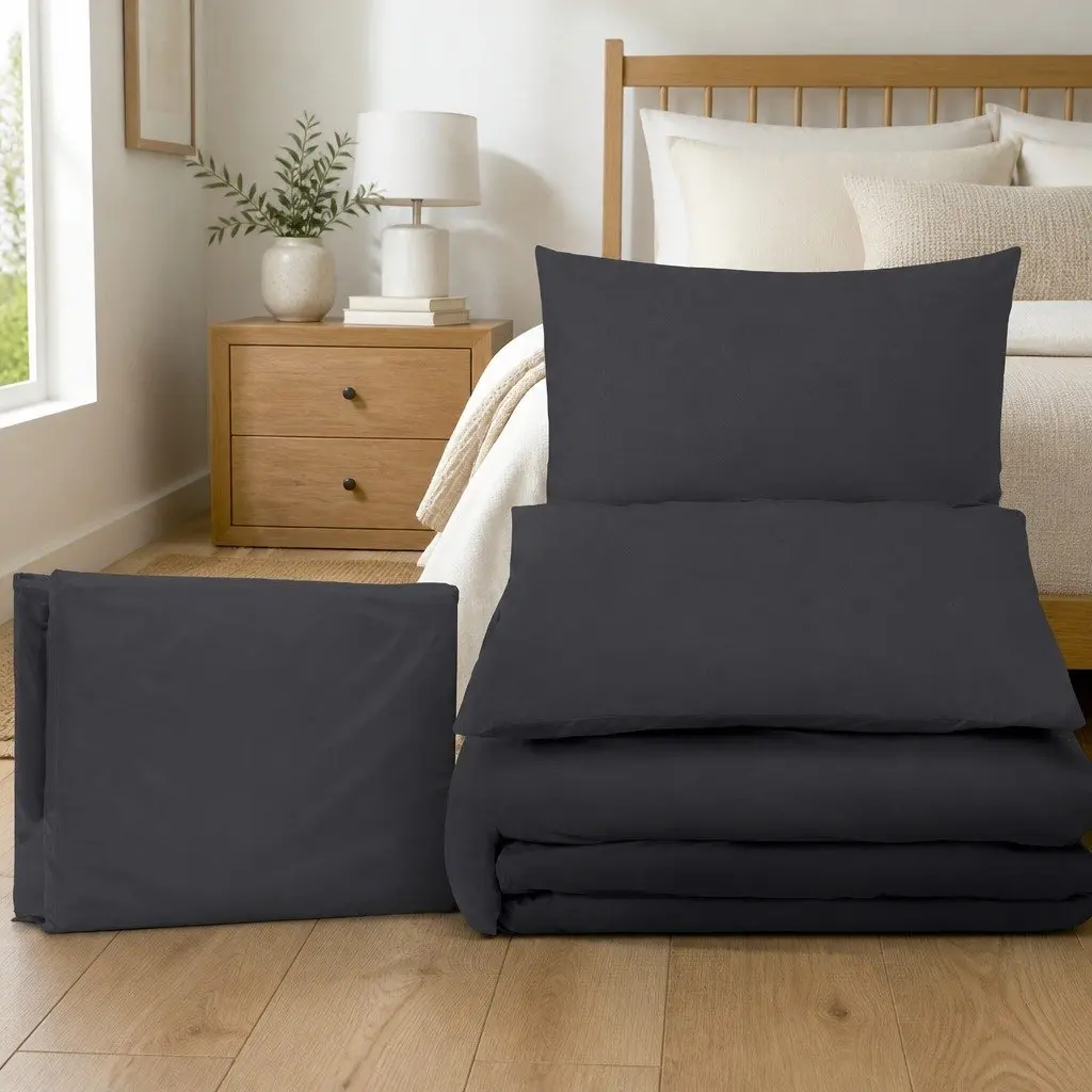 Super King Black 3-Piece Microfibre Quilt Set