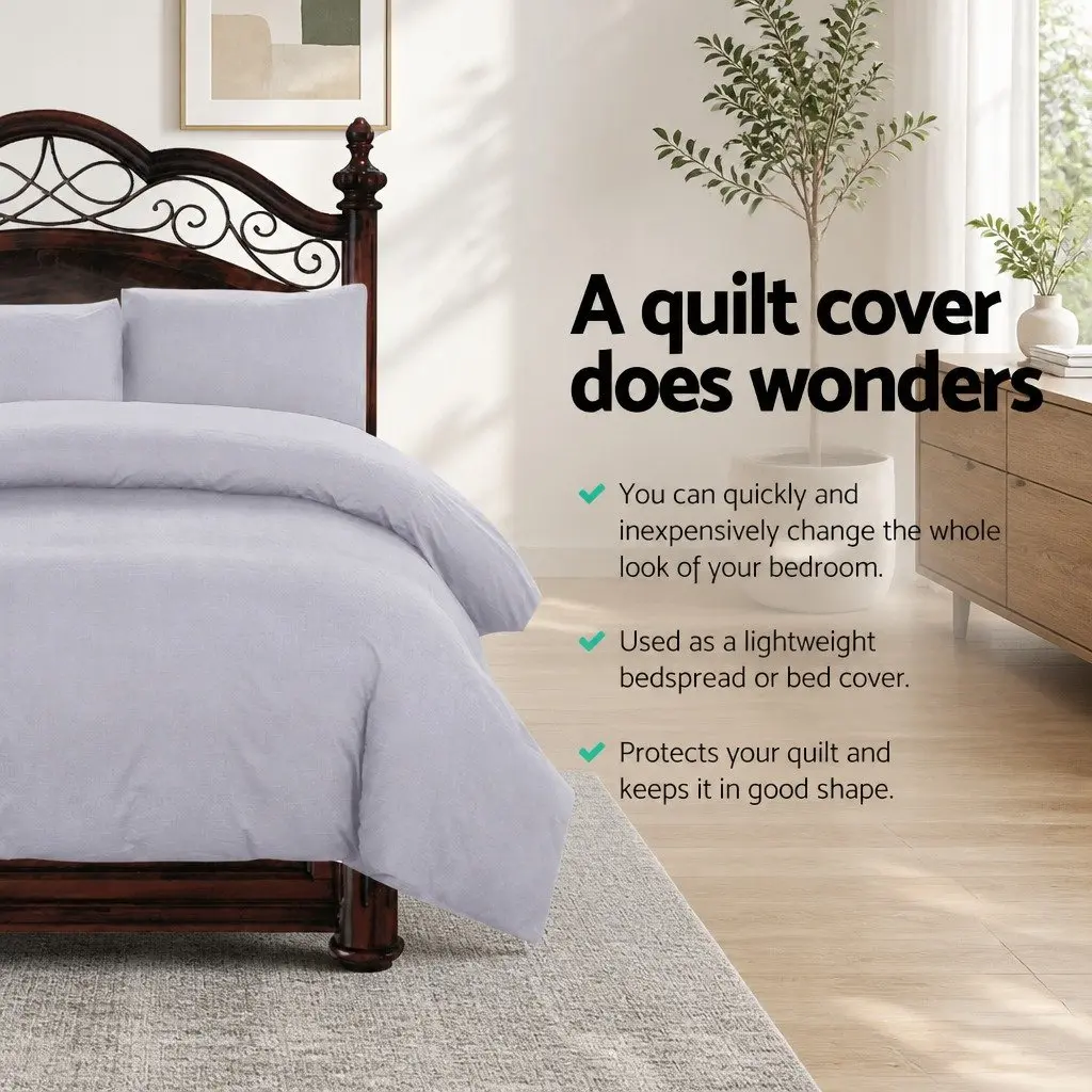 King Quilt Cover Set 3-Piece Bedding Pinch Pleated Grey Bedroom Duvet Pillows