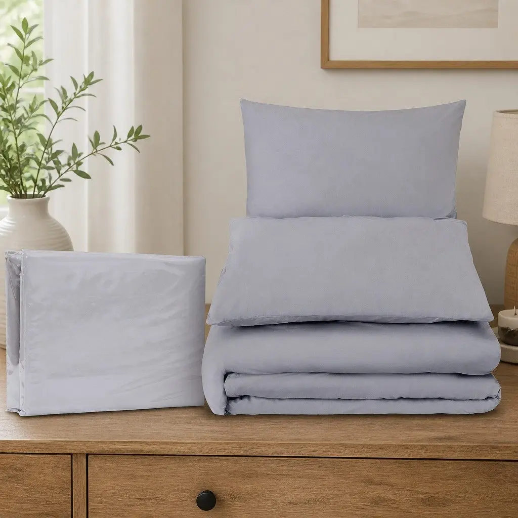 Queen Quilt Cover Set Grey 3-Piece Bedding Duvet Pillowcase Bedroom Linen