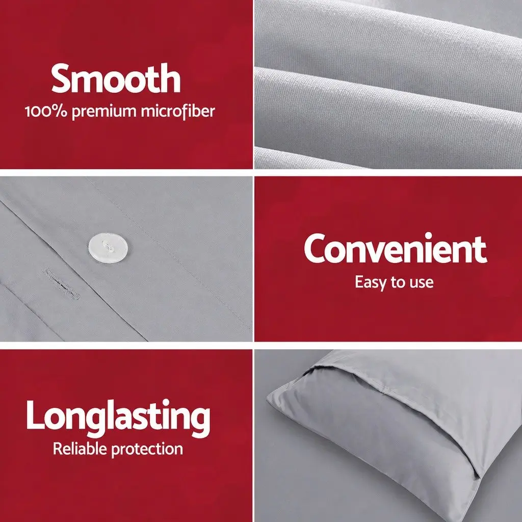 Queen Quilt Cover Set Grey 3-Piece Bedding Duvet Pillowcase Bedroom Linen