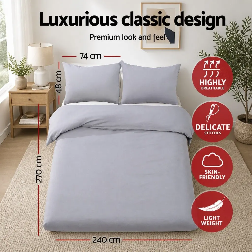 Super King Quilt Cover Set Grey 3-Piece Microfibre