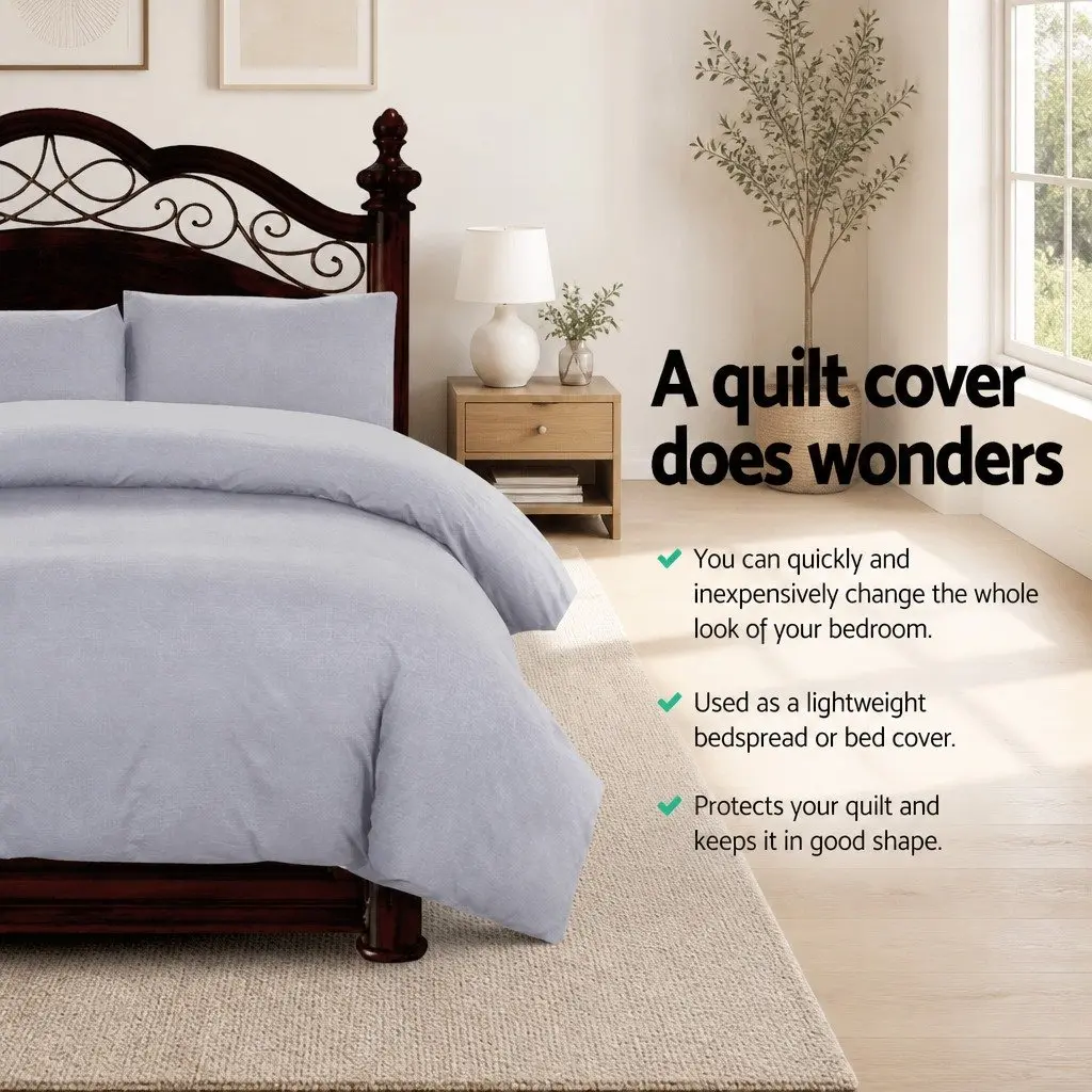 Super King Quilt Cover Set Grey 3-Piece Microfibre