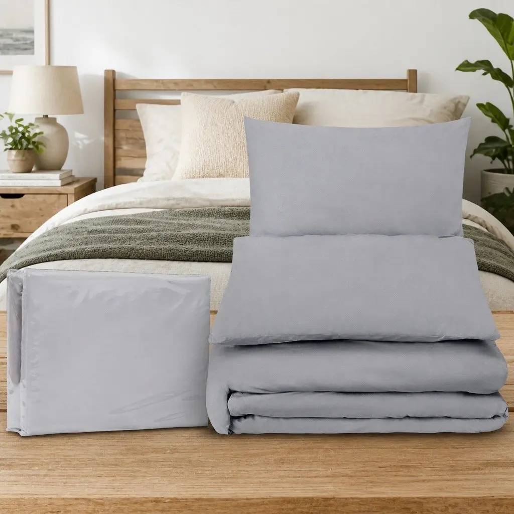 Super King Quilt Cover Set Grey 3-Piece Microfibre