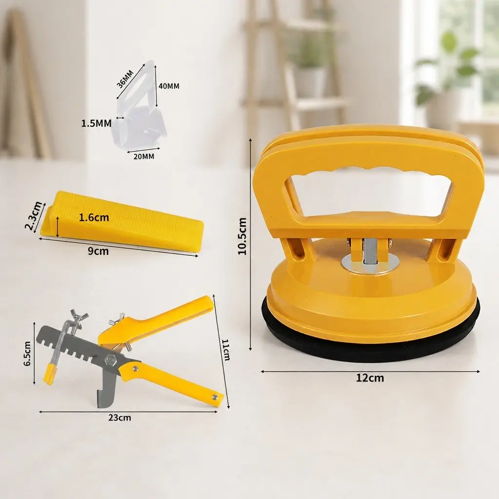 Tile Leveling System Polypropylene Plastic 37mm x 37mm White 400 Clips 200 Wedges Galvanised Steel and Plastic 23cm x 13cm Yellow and Silver 2