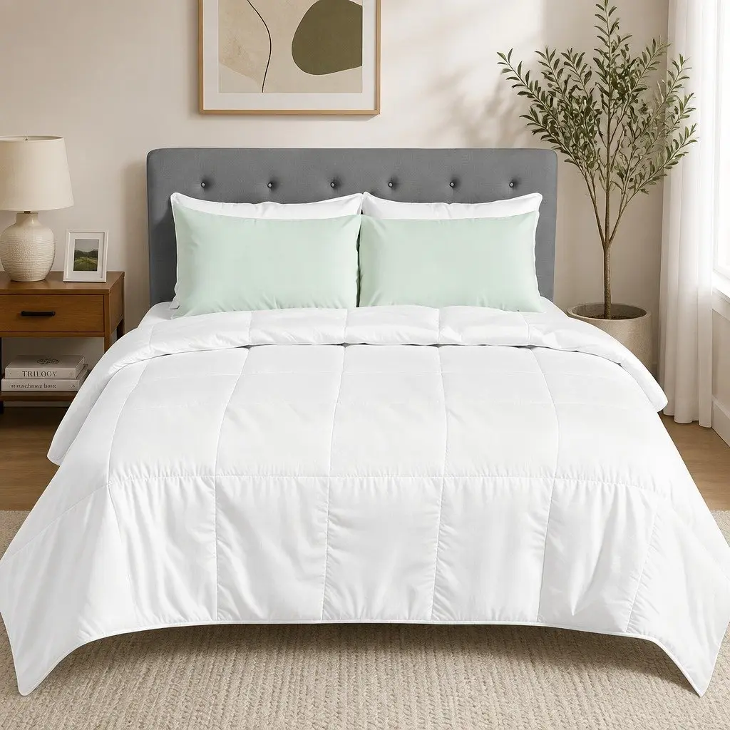 Queen Bamboo Fiber Summer Quilt Lightweight Breathable 200GSM White