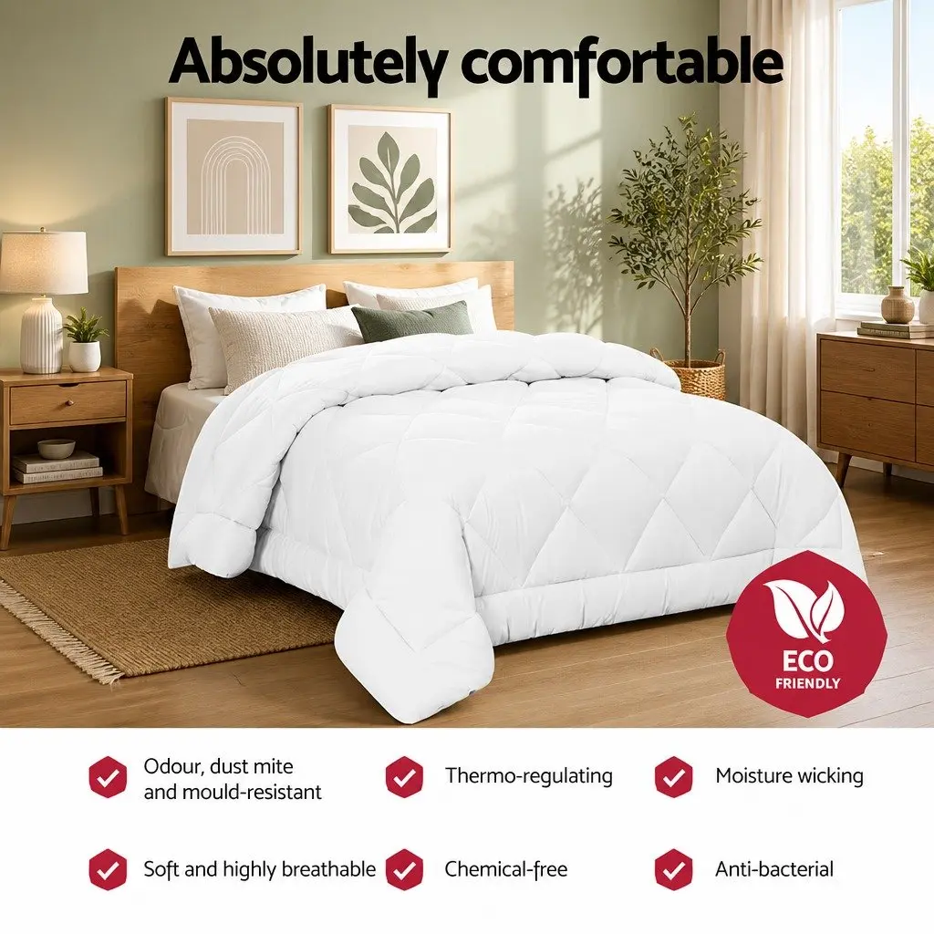 King Size Microfibre Quilt Bamboo Hollow Fibre Filling 400GSM White