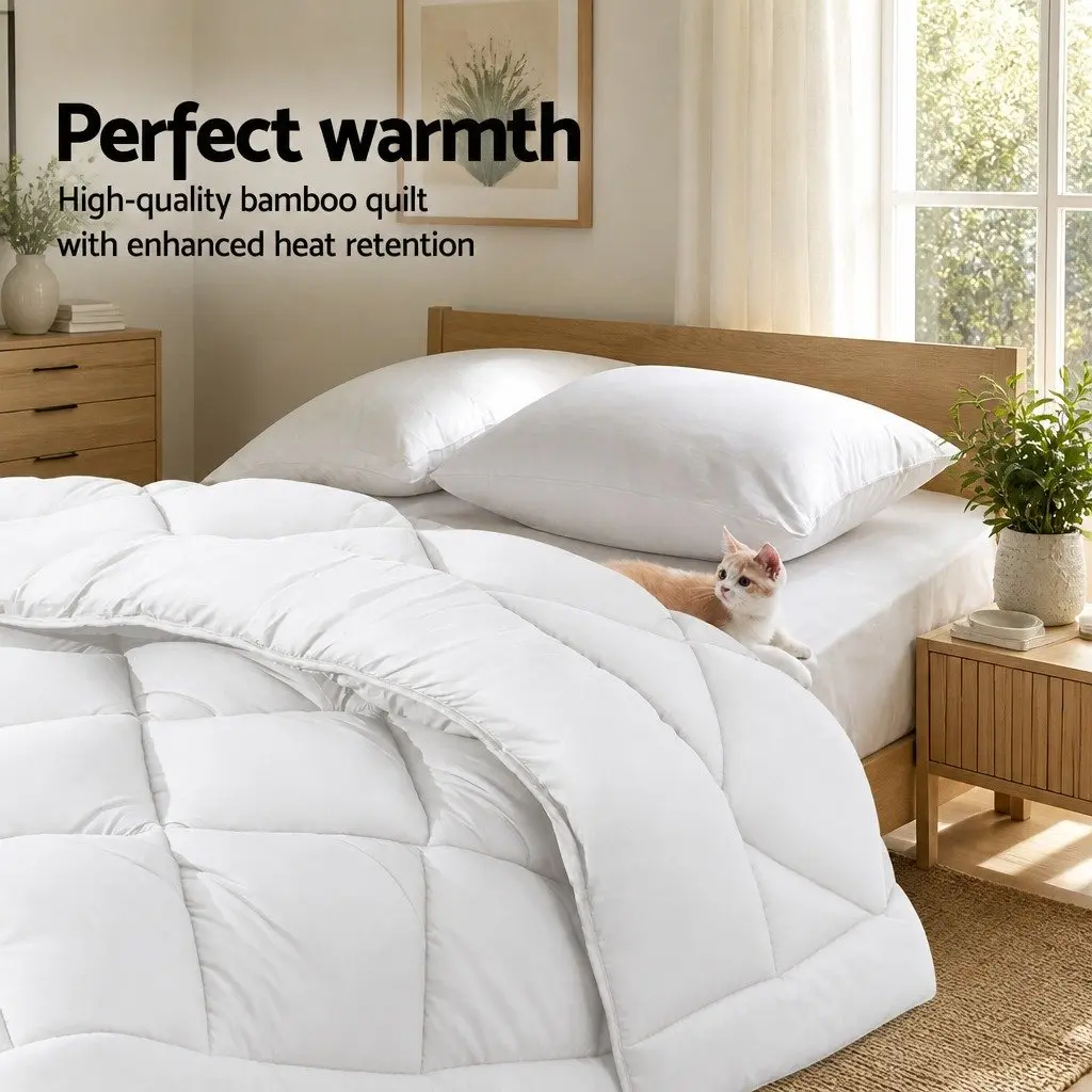 King Size Microfibre Quilt Bamboo Hollow Fibre Filling 400GSM White