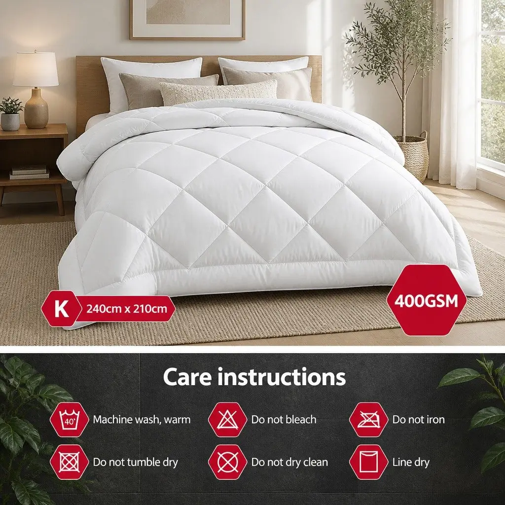 King Size Microfibre Quilt Bamboo Hollow Fibre Filling 400GSM White