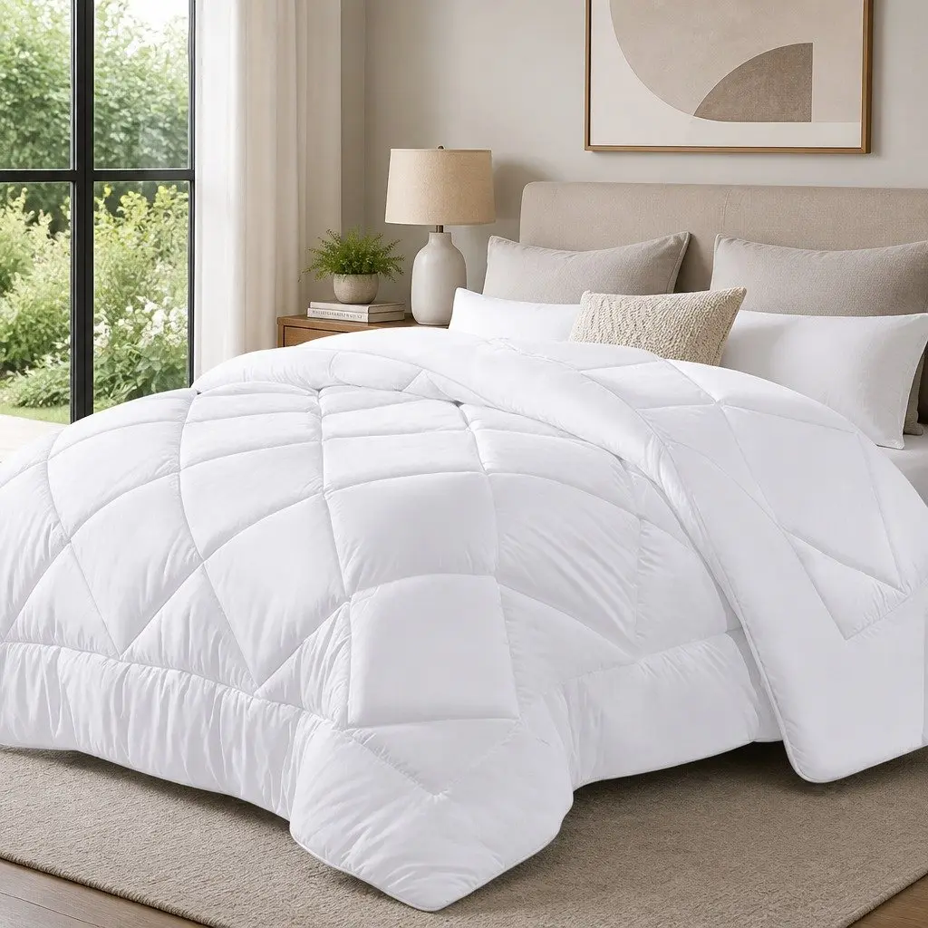 King Size Quilt Microfibre Bamboo Blend Bedding White 240cm x 210cm