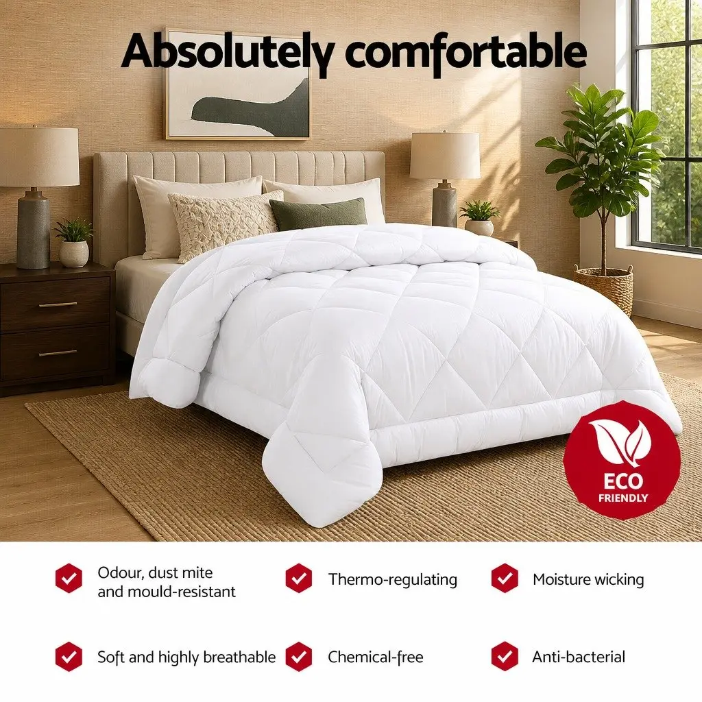 Queen Bamboo Microfibre Quilt Baffle Box Design Soft Breathable Bedding White