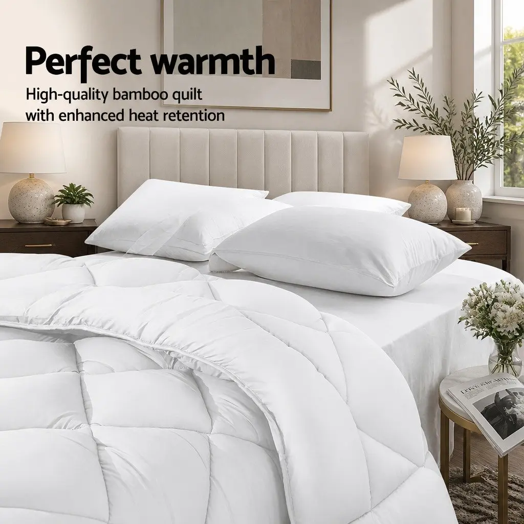 Queen Bamboo Microfibre Quilt Baffle Box Design Soft Breathable Bedding White