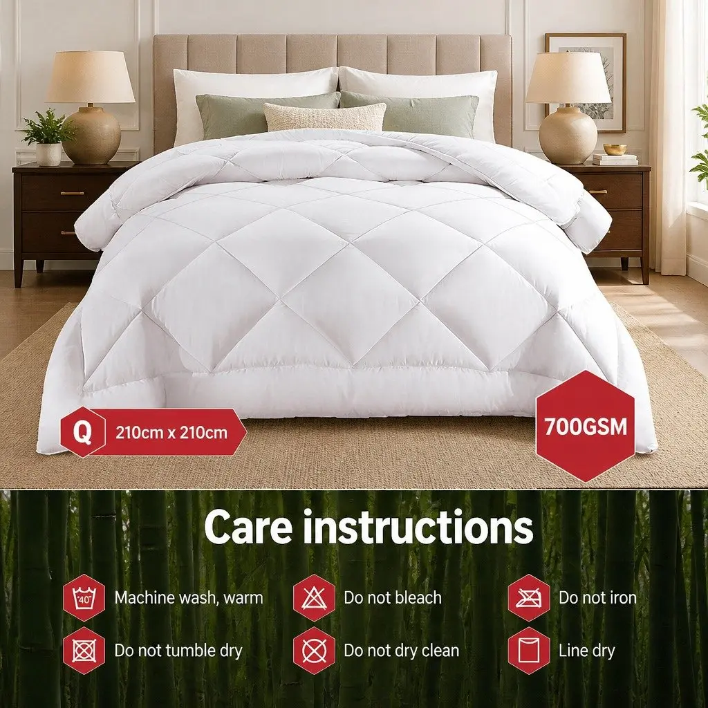 Queen Bamboo Microfibre Quilt Baffle Box Design Soft Breathable Bedding White