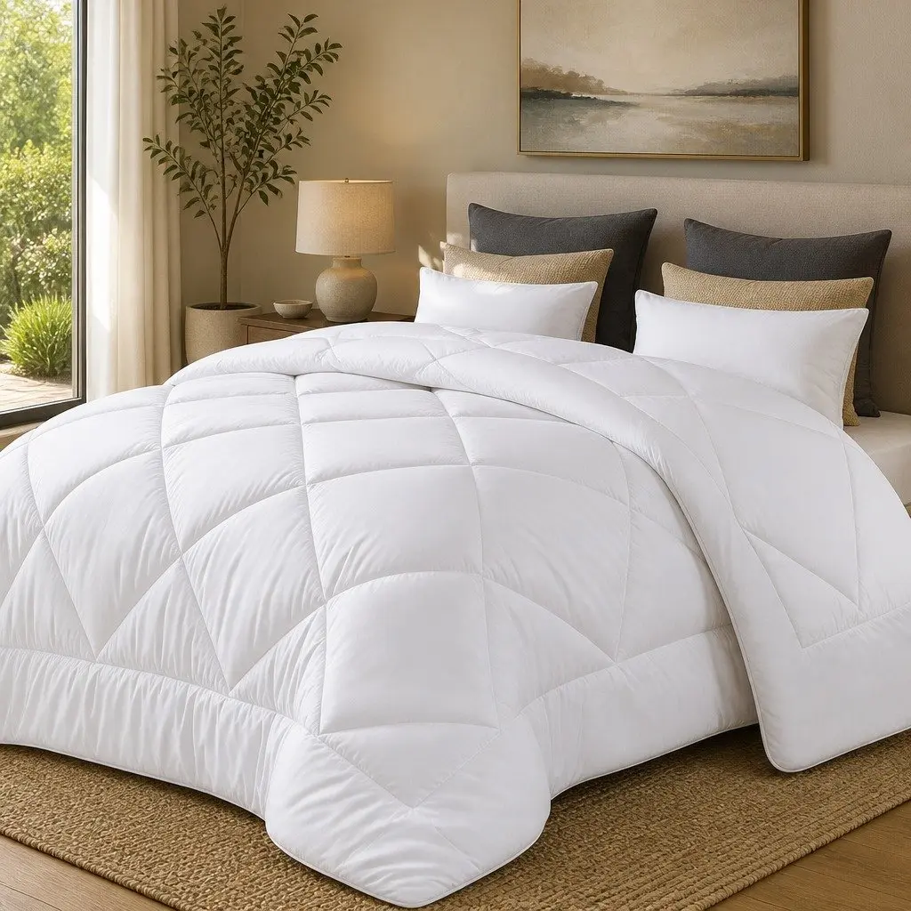 Queen Bamboo Microfibre Quilt Baffle Box Design Soft Breathable Bedding White
