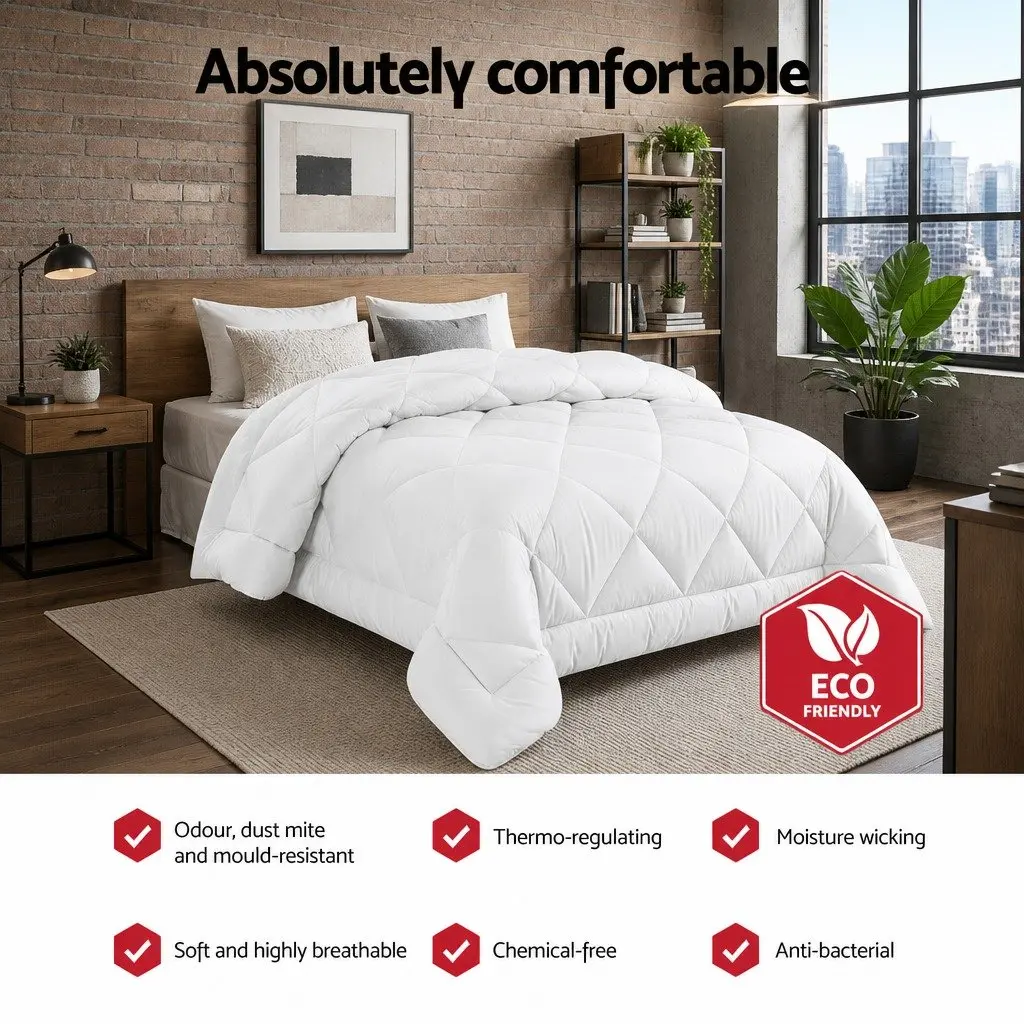 Quilt Microfibre Super King Bamboo 800GSM Hollow Fibre Filling White Diamond Stitch