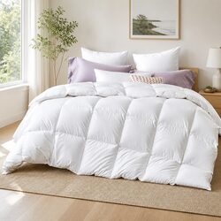 Duck Down Feather Quilt King Size Lightweight Warm Bedding White Cotton Cover
