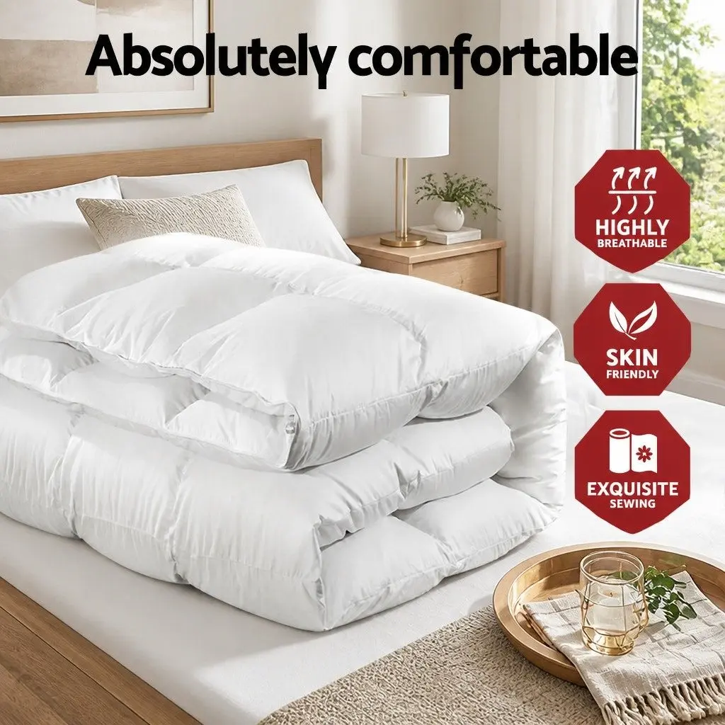 Duck Down Feather Quilt Super King 700GSM Baffle Construction Cotton Cover